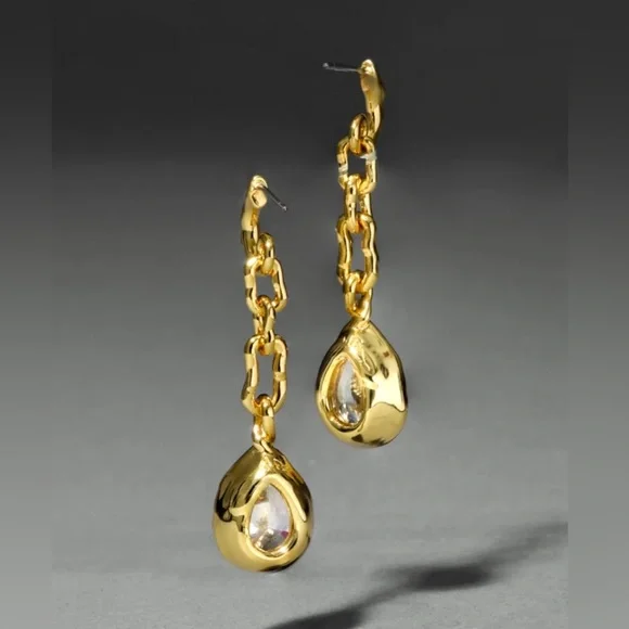 Alexis Bittar Asterales Gold Link Pear Drop Earrings - Picture 5 of 6